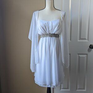 Fiesta Fashion XL bright white knee length strapless dress beaded waist w/ wrap
